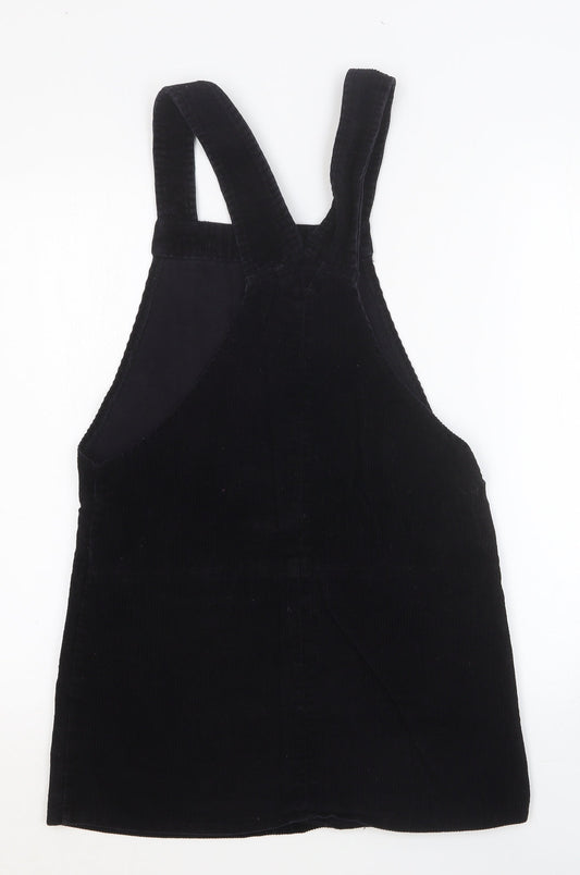 New Look Womens Black Cotton Pinafore/Dungaree Dress Size 8 Square Neck Pullover