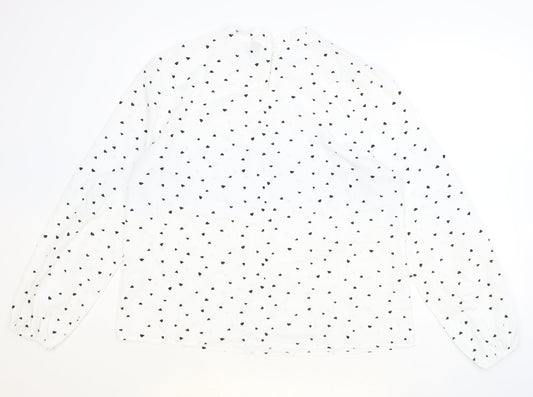 SheIn Womens Ivory Geometric Polyester Basic Blouse Size XL Round Neck - Love Hearts