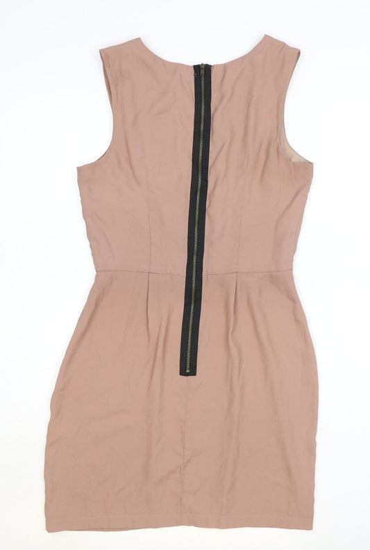 Topshop Womens Pink Polyester A-Line Size 8 Scoop Neck Zip
