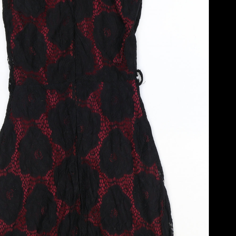 Mela London Womens Beige Geometric Polyester A-Line Size 10 Scoop Neck Zip