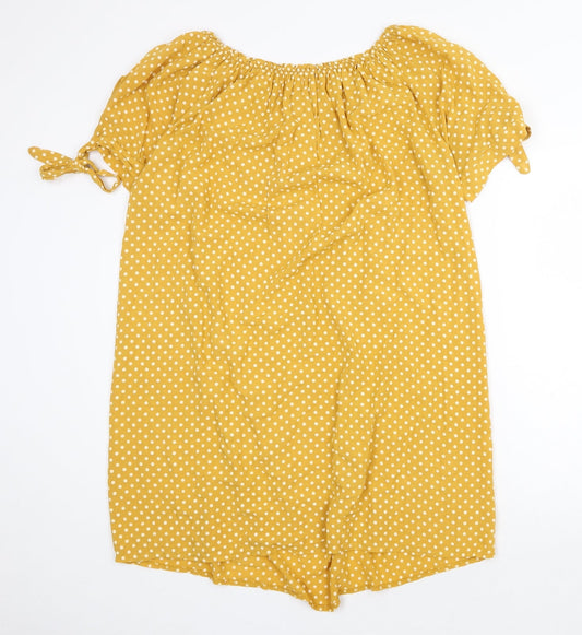 Made in Italy Womens Yellow Polka Dot Polyester Shift Size 8 Off the Shoulder Pullover - Bardot