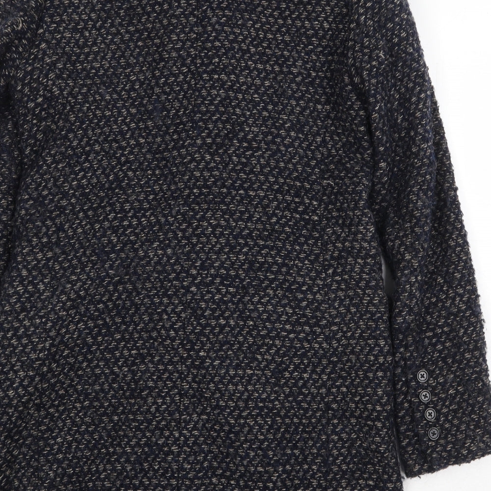 BCBGeneration Womens Blue Geometric Overcoat Coat Size S Button