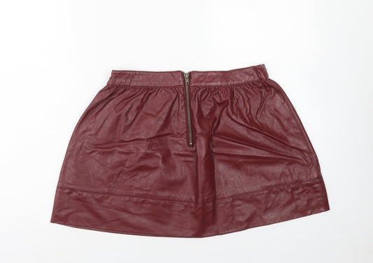 FOREVER 21 Womens Red Polyurethane Mini Skirt Size L Zip