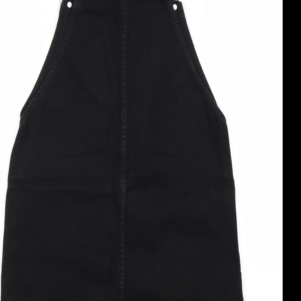 New Look Womens Black Cotton Pinafore/Dungaree Dress Size 6 Square Neck Buckle
