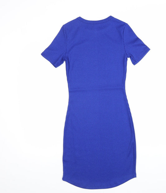 Divided Womens Blue Polyester Bodycon Size 6 Round Neck Pullover - N.Y.C Original