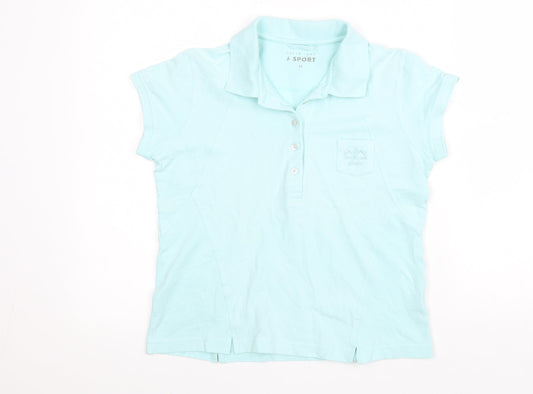Green Lamb Womens Blue Cotton Basic Polo Size 12 Collared