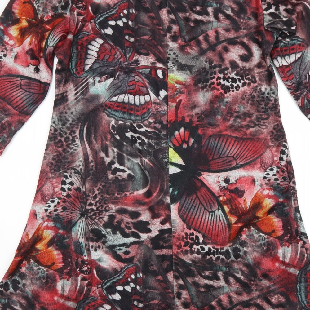 Autonomy Womens Multicoloured Geometric Cotton A-Line Size 16 Round Neck Pullover - Leopard Pattern Butterfly