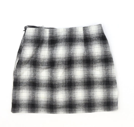 FOREVER 21 Womens Black Plaid Polyester Straight & Pencil Skirt Size S Zip