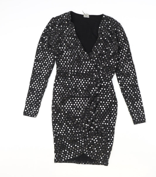 ASOS Womens Black Polyester Pencil Dress Size 6 V-Neck Pullover
