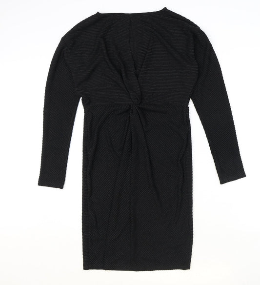 NEXT Womens Black Striped Polyester Shift Size 10 Boat Neck Pullover