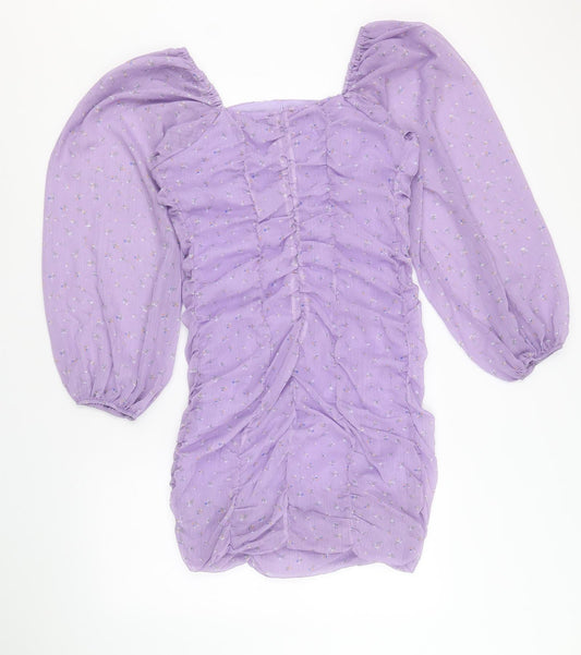 Boohoo Womens Purple Geometric Polyester Bodycon Size 12 Square Neck Pullover