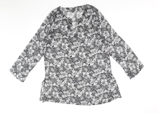 George Womens Black Floral Polyester Kaftan Size 10 V-Neck Pullover - Beach cover up