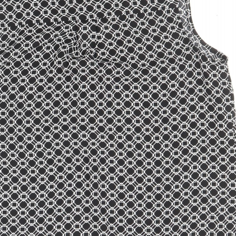 TU Womens Black Geometric Polyester Basic Tank Size 10 V-Neck