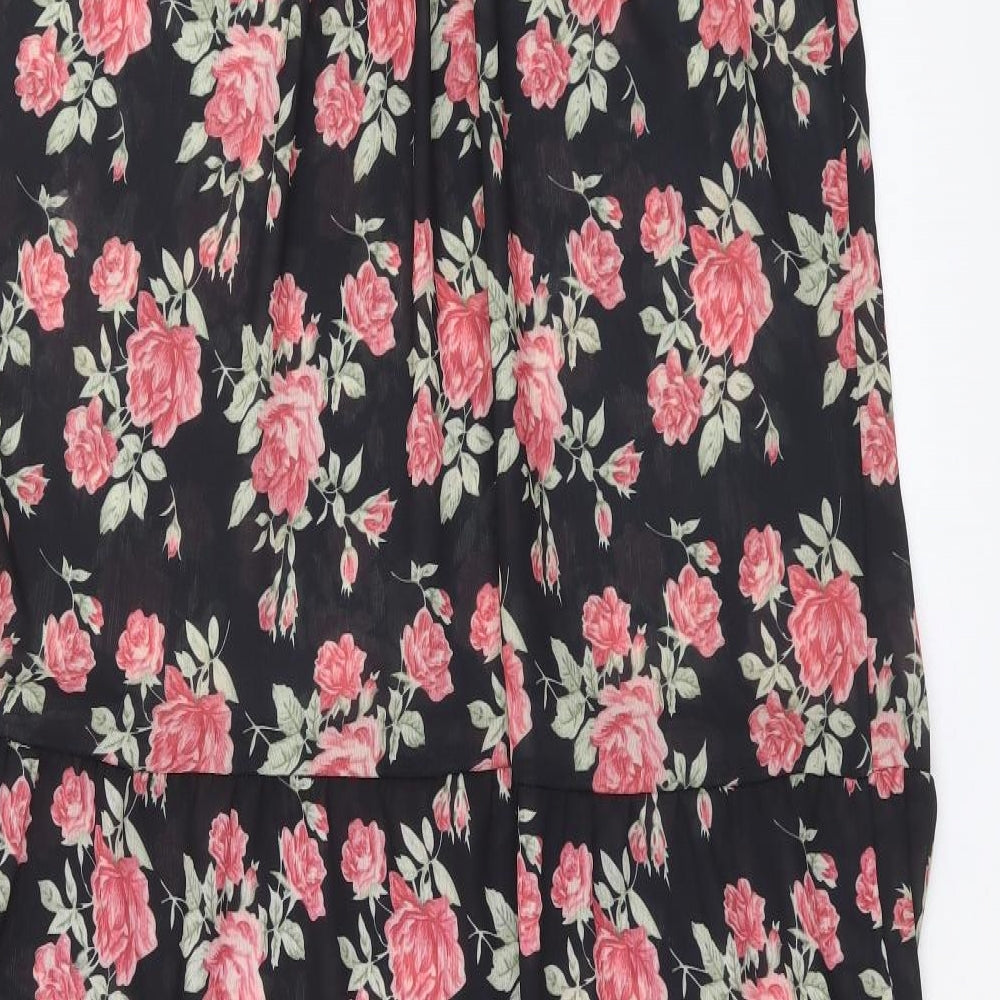 In the Style Womens Black Floral Polyester A-Line Size 14 V-Neck Pullover