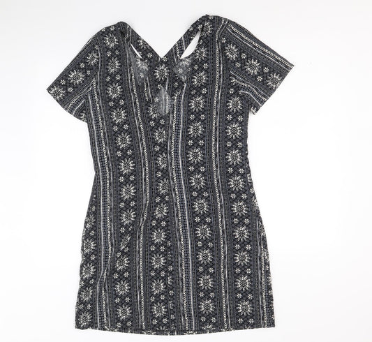 Hollister Womens Black Geometric Polyester A-Line Size L V-Neck Pullover