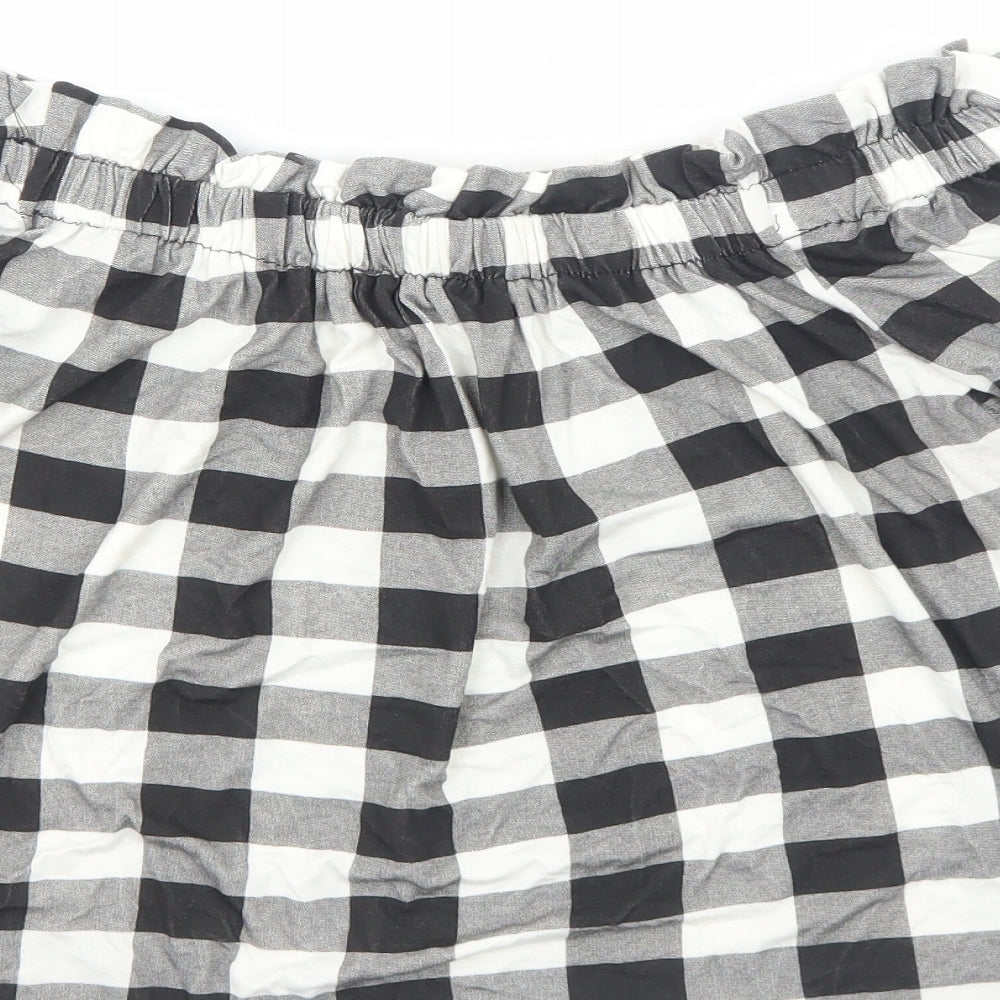 Primark Womens Black Check Viscose Basic Blouse Size 12 Boat Neck