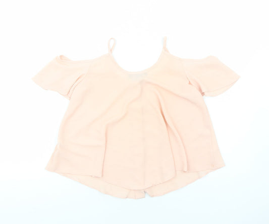 Primark Womens Pink Polyester Basic Blouse Size 6 Off the Shoulder