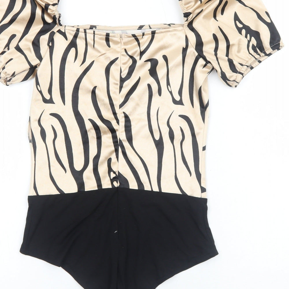 Quiz Womens Beige Animal Print Polyester Bodysuit One-Piece Size 8 Zip - Tiger Print