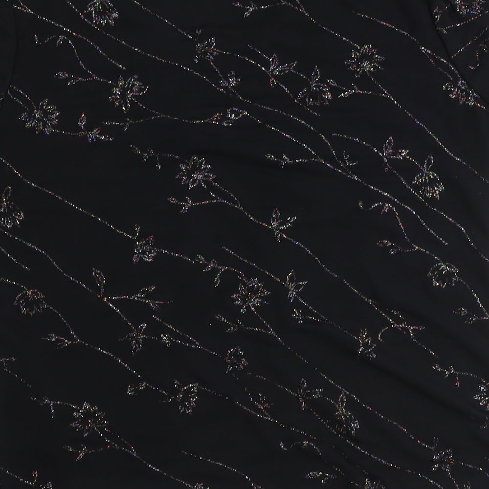 Berkertex Womens Black Floral Polyester Basic Blouse Size 12 V-Neck