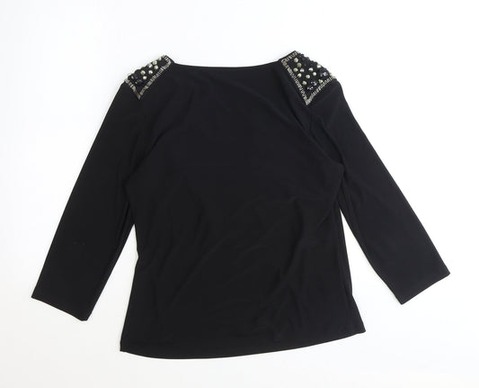 CC Womens Black Polyester Basic T-Shirt Size M Cowl Neck - Shoulder Detail