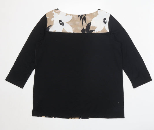 Fransa Womens Black Floral Viscose Basic Blouse Size S Square Neck