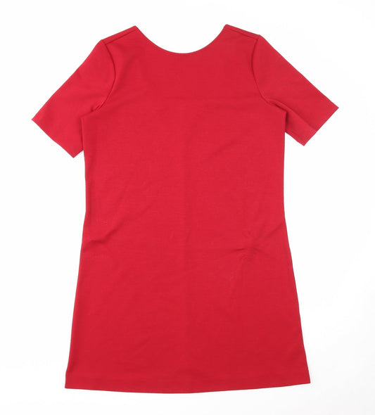 Preworn Womens Red Polyester A-Line Size M Round Neck Pullover