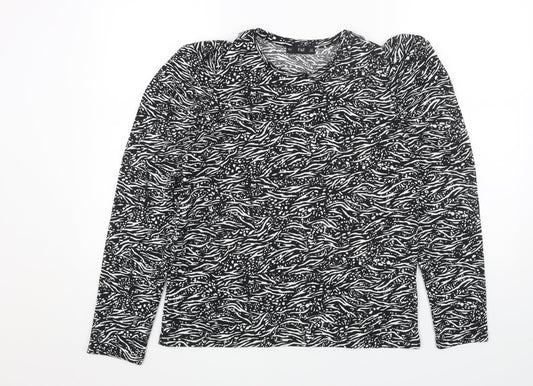 F&F Womens Black Animal Print Polyester Basic Blouse Size 10 Round Neck - Zebra Pattern