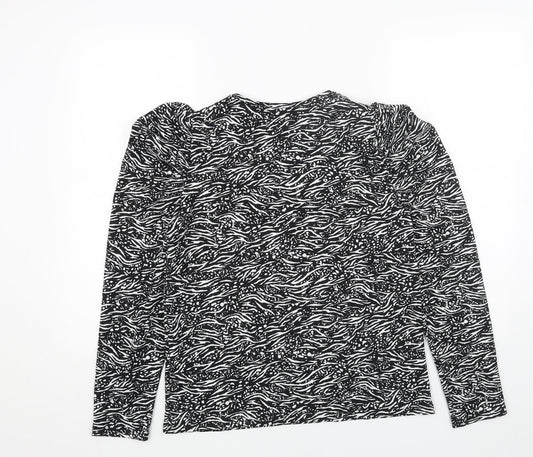 F&F Womens Black Animal Print Polyester Basic Blouse Size 10 Round Neck - Zebra Pattern