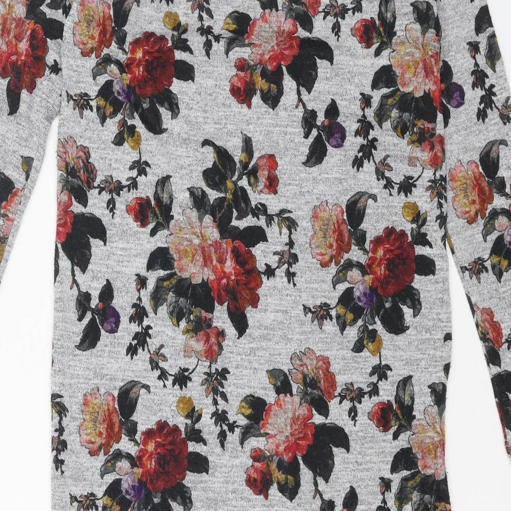 Oasis Womens Grey Floral Polyester A-Line Size XS Round Neck Pullover