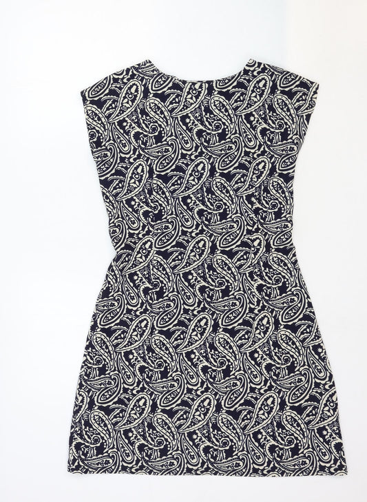 Mela London Womens Blue Paisley Polyester A-Line Size 10 Boat Neck Zip