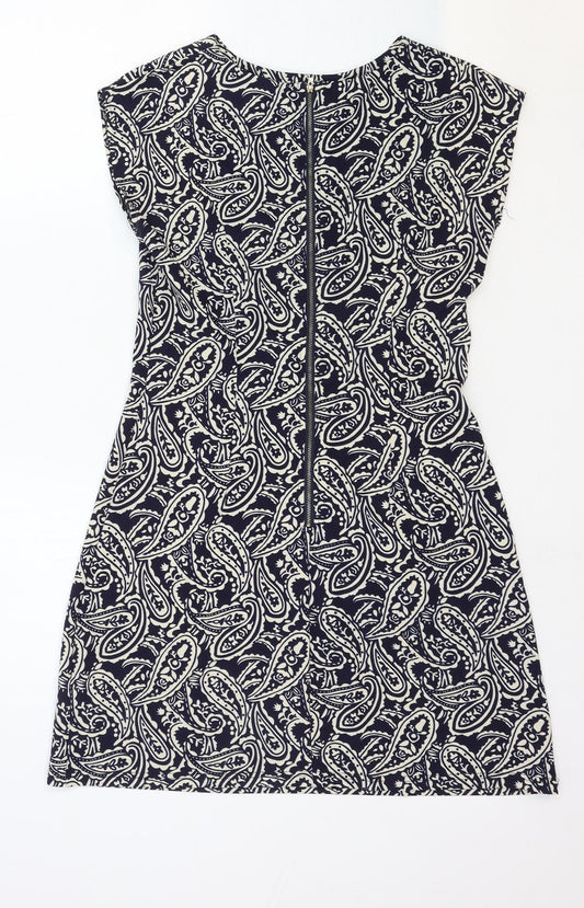 Mela London Womens Blue Paisley Polyester A-Line Size 10 Boat Neck Zip