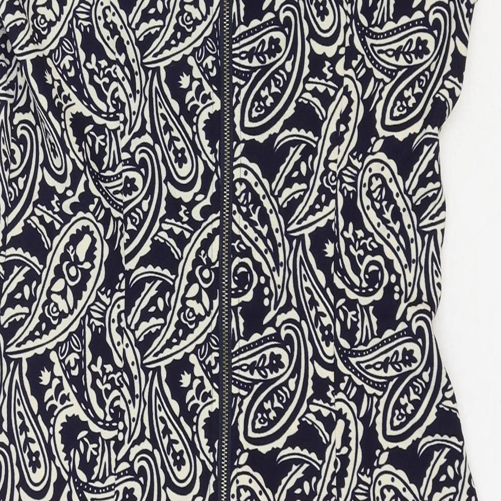 Mela London Womens Blue Paisley Polyester A-Line Size 10 Boat Neck Zip