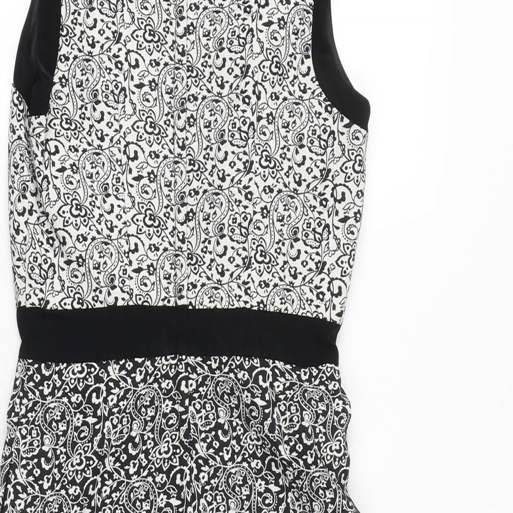 Miss Selfridge Womens Black Floral Polyester A-Line Size 4 Scoop Neck Zip