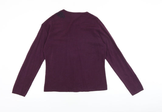 BHS Womens Purple Round Neck Acrylic Cardigan Jumper Size 10