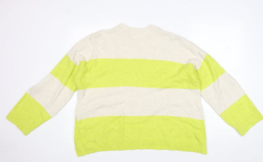 George Womens Yellow Round Neck Striped Cotton Pullover Jumper Size L