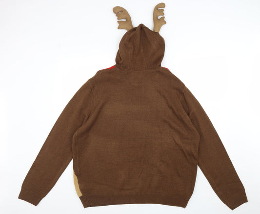 Cedar Wood State Mens Brown Roll Neck Acrylic Pullover Jumper Size 2XL Long Sleeve - Reindeer