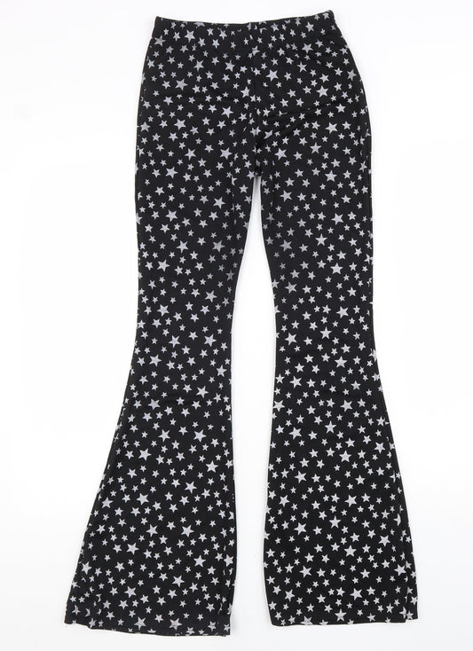 Nasty Gal Womens Black Geometric Polyester Trousers Size 6 L24 in Regular - Star Print