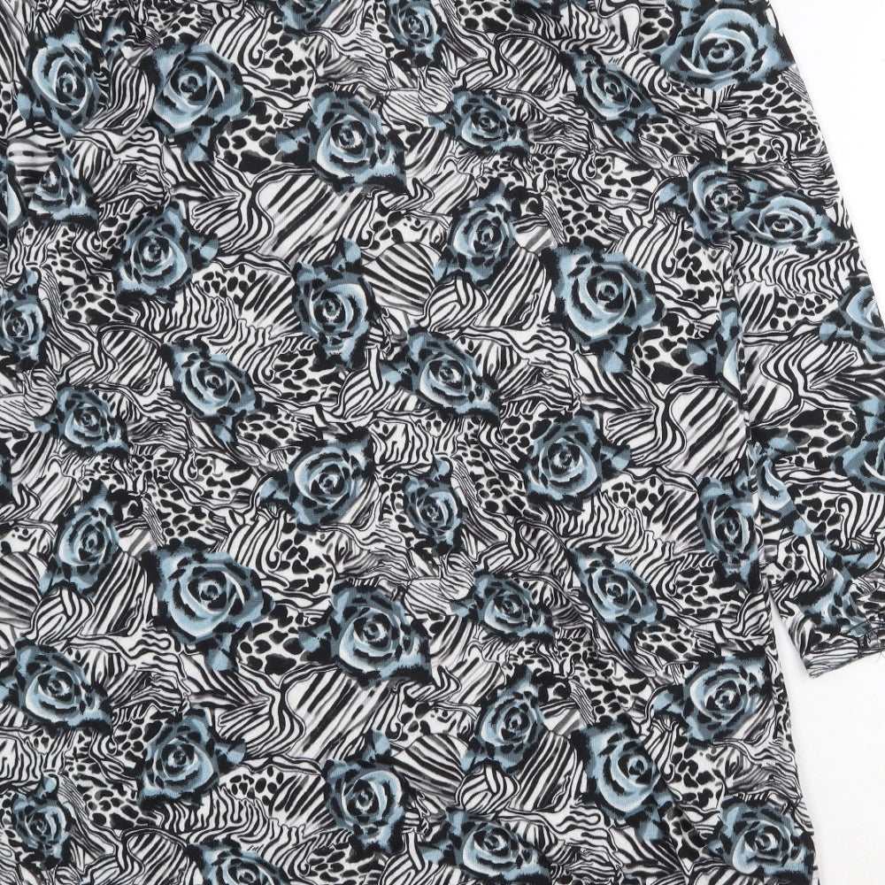 Radaus Womens Grey Floral Cotton Shift Size L V-Neck Zip