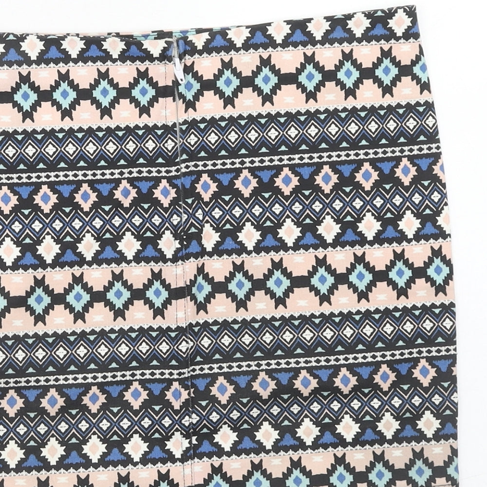 H&M Womens Multicoloured Geometric Cotton Mini Skirt Size 8 Zip