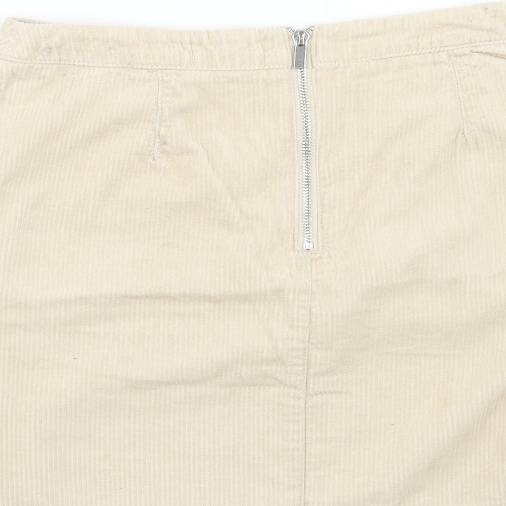 New Look Womens Beige Cotton Mini Skirt Size 10 Zip