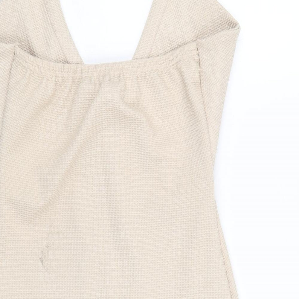 PRETTYLITTLETHING Womens Beige Polyacrylate Fibre Mini Size 10 Halter Tie