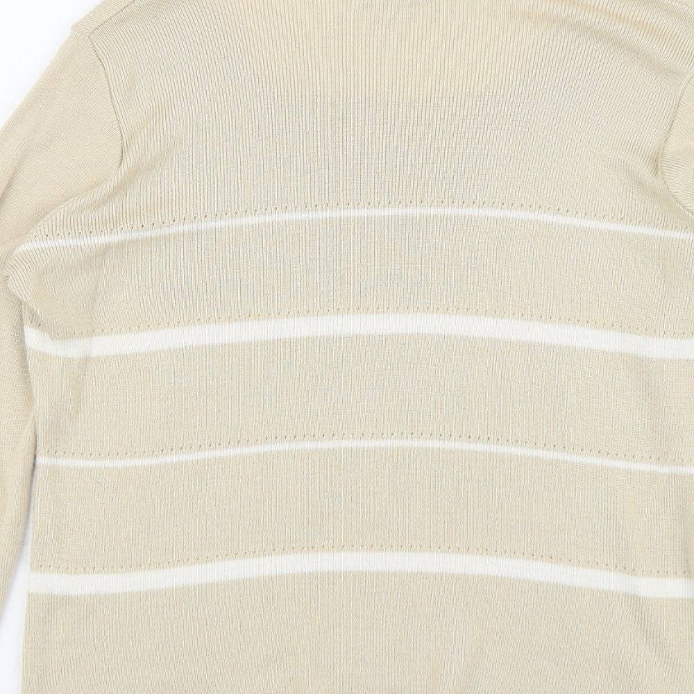 BHS Womens Beige Square Neck Striped Acrylic Pullover Jumper Size 16