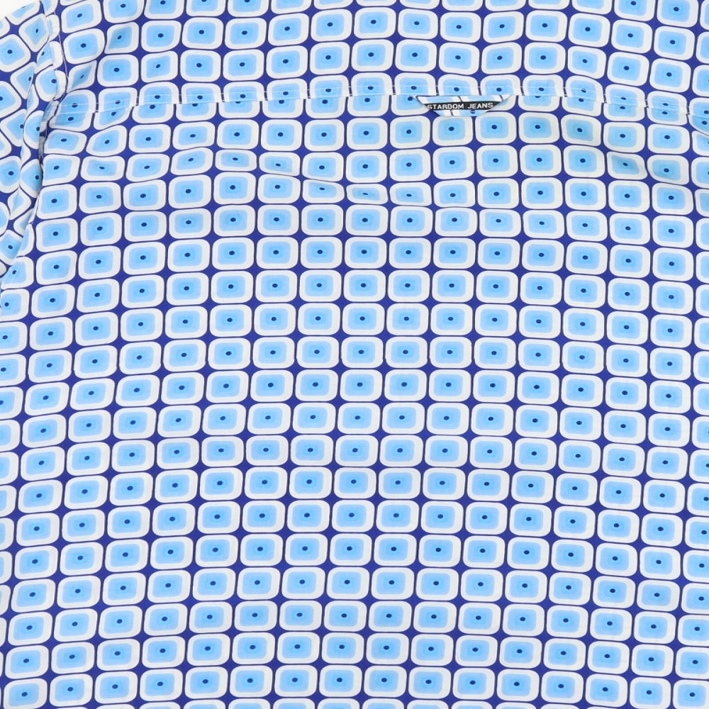 Stardom Mens Black Geometric Polyester Button-Up Size XL Collared Button