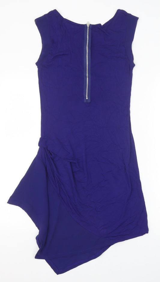 Oasis Womens Blue Viscose A-Line Size S Scoop Neck Zip