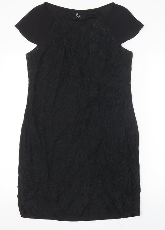 F&F Womens Black Floral Polyester Pencil Dress Size 10 Boat Neck Pullover
