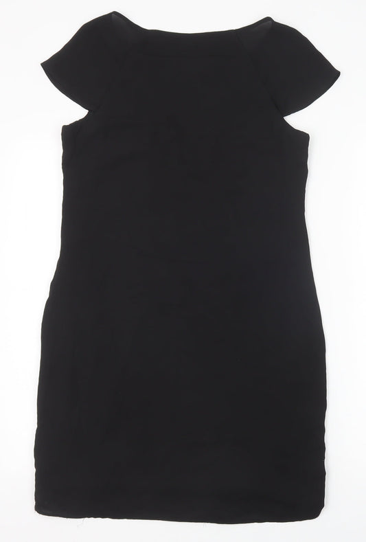 F&F Womens Black Floral Polyester Pencil Dress Size 10 Boat Neck Pullover