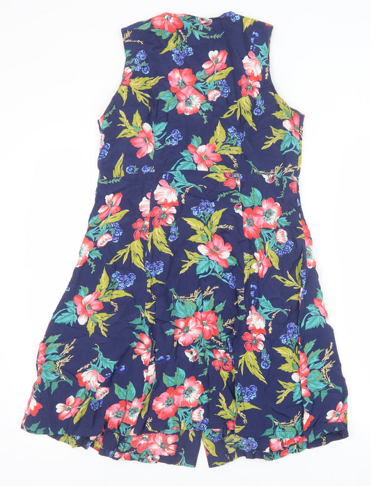 Gap Womens Blue Floral Viscose A-Line Size XS V-Neck Button