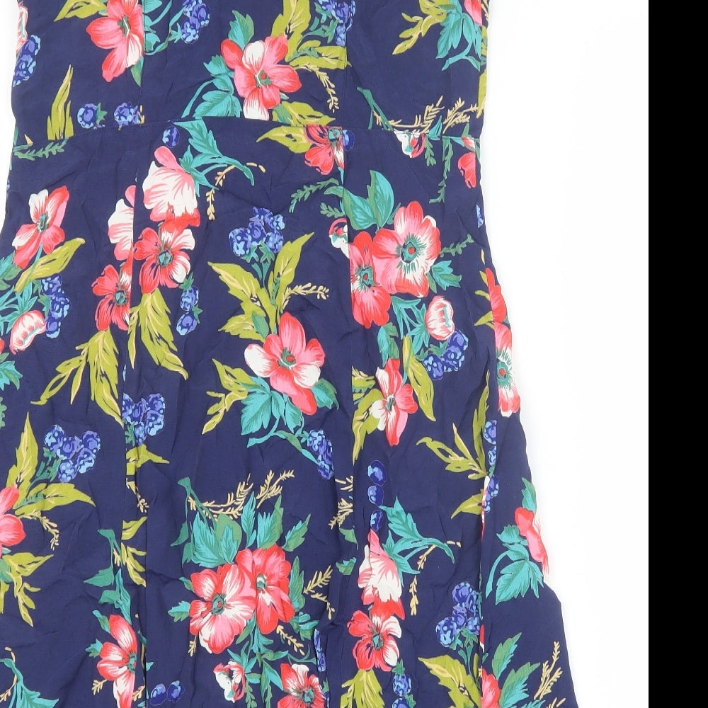 Gap Womens Blue Floral Viscose A-Line Size XS V-Neck Button
