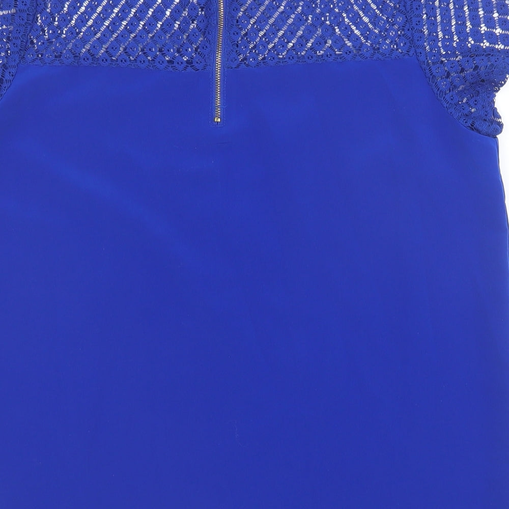 FOREVER 21 Womens Blue Polyester Basic Blouse Size L Round Neck