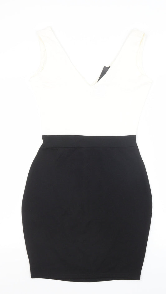 Boohoo Womens Black Polyester Pencil Dress Size 10 V-Neck Pullover